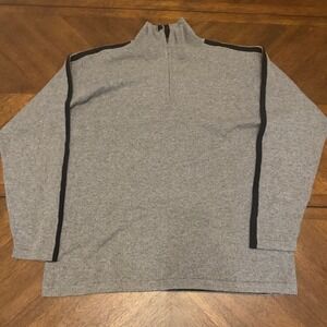 Lochmere Pure Cashmere Quarter Zip Sweater Gray Black Stripe Mens XL Mock Neck